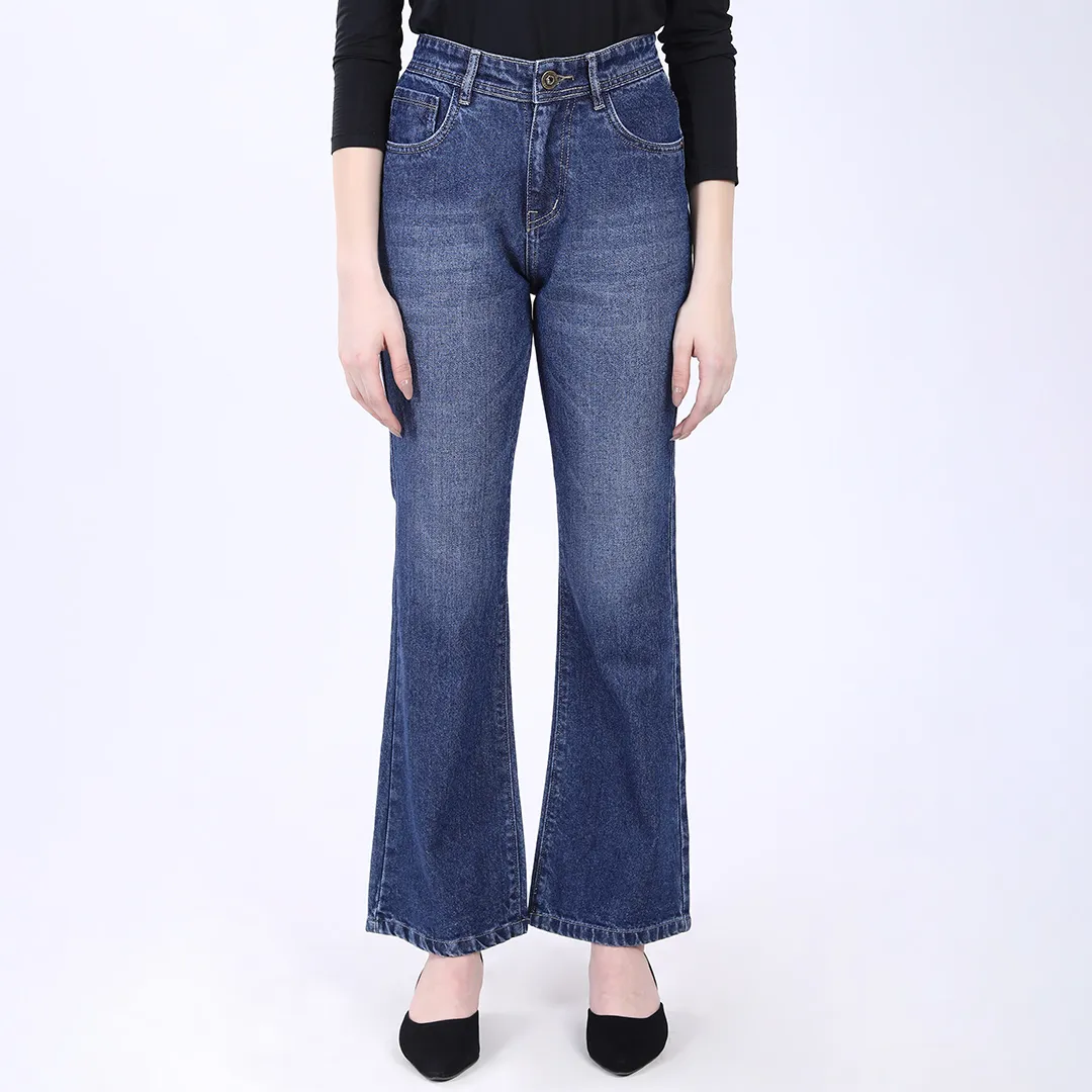 WOMEN'S BLUE MID RISE BELL BOTTOM JEANS
