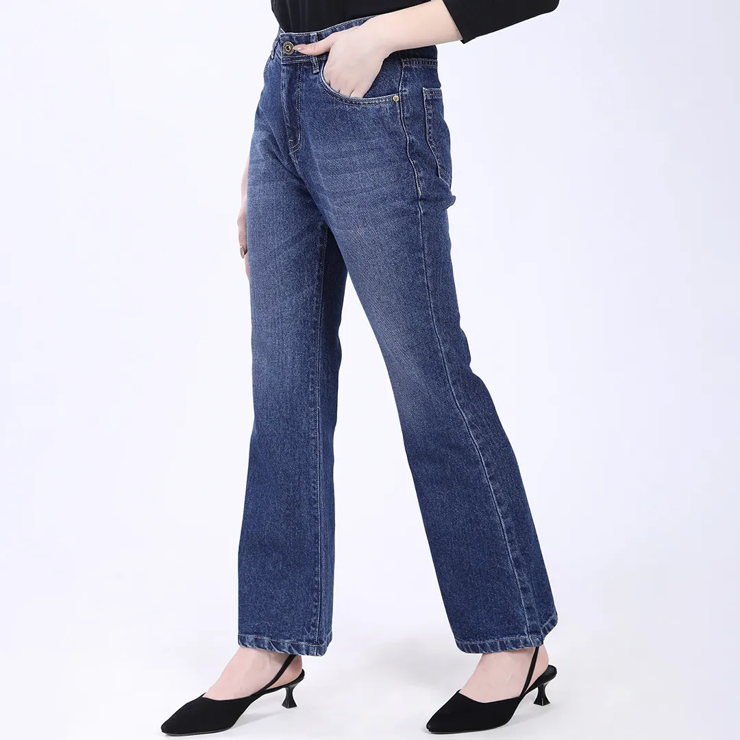 WOMEN'S BLUE MID RISE BELL BOTTOM JEANS