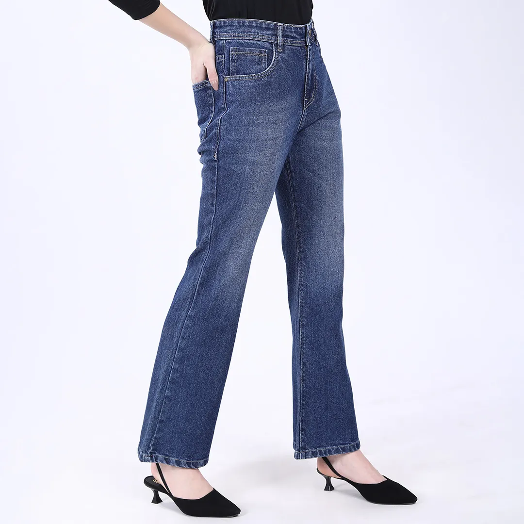 WOMEN'S BLUE MID RISE BELL BOTTOM JEANS