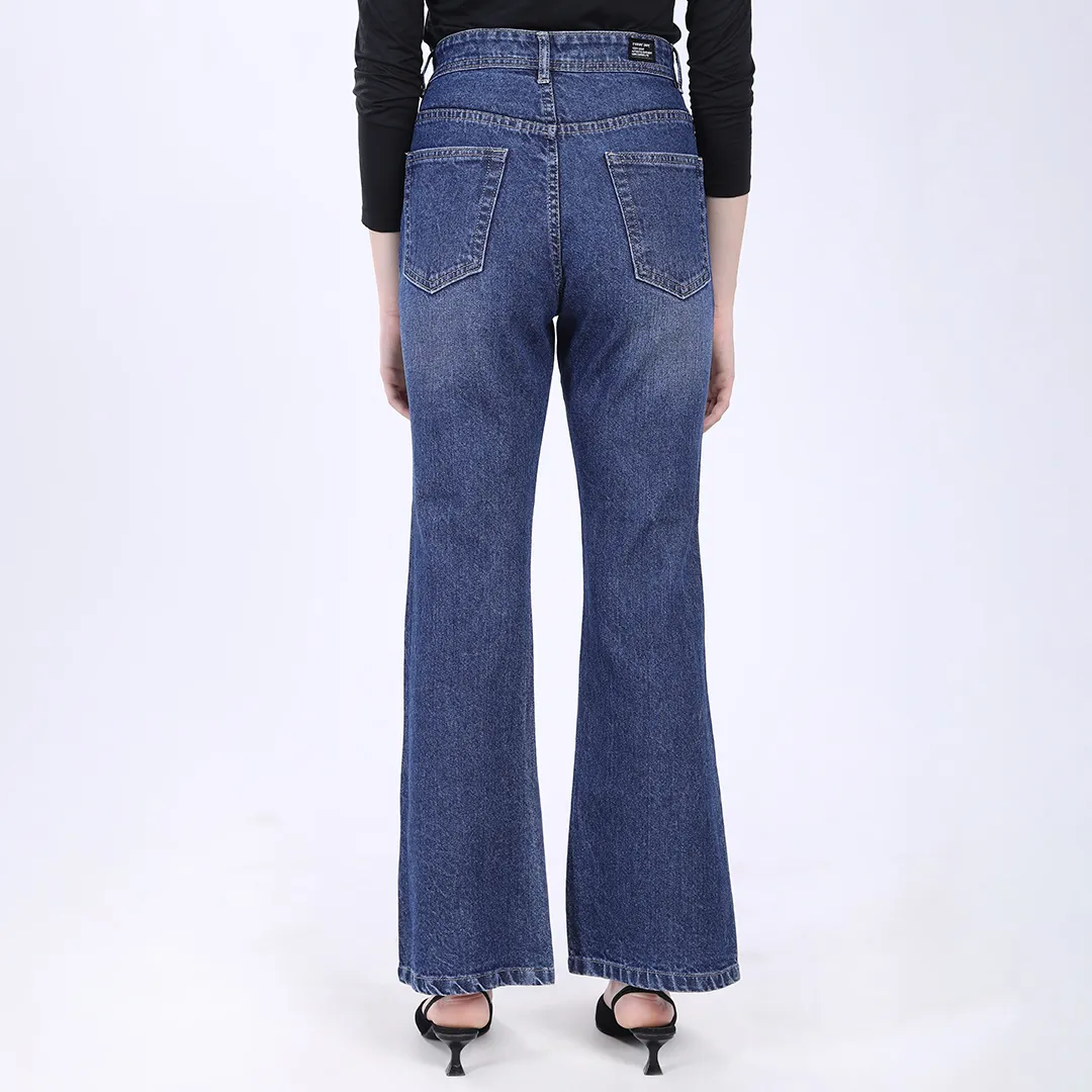 WOMEN'S BLUE MID RISE BELL BOTTOM JEANS
