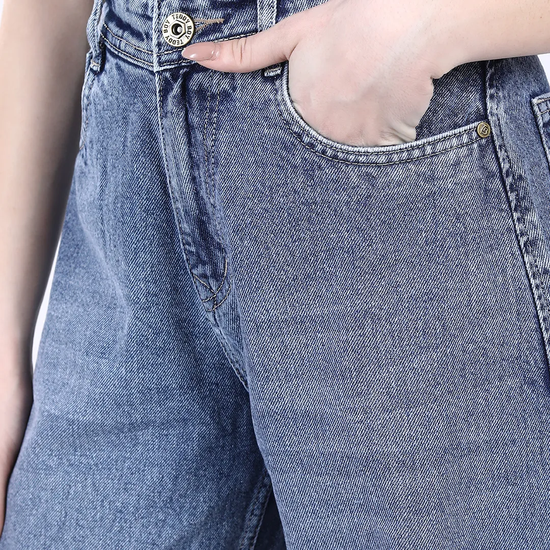 WOMEN'S FADED BLUE HIGH RISE BAGGY FIT JEANS