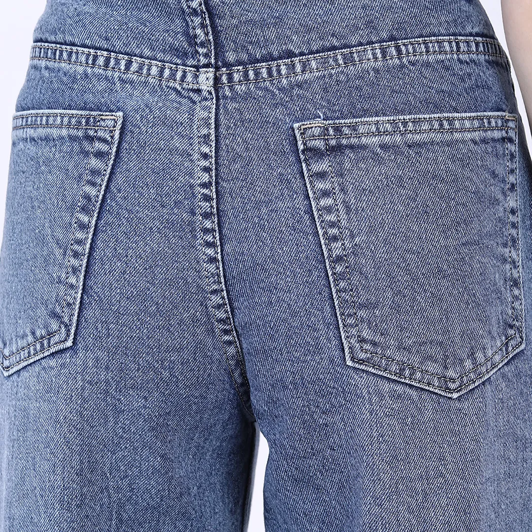 WOMEN'S FADED BLUE HIGH RISE BAGGY FIT JEANS