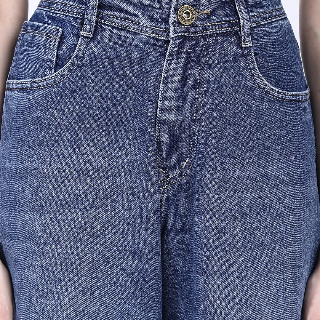 WOMEN'S FADED BLUE HIGH RISE BAGGY FIT JEANS