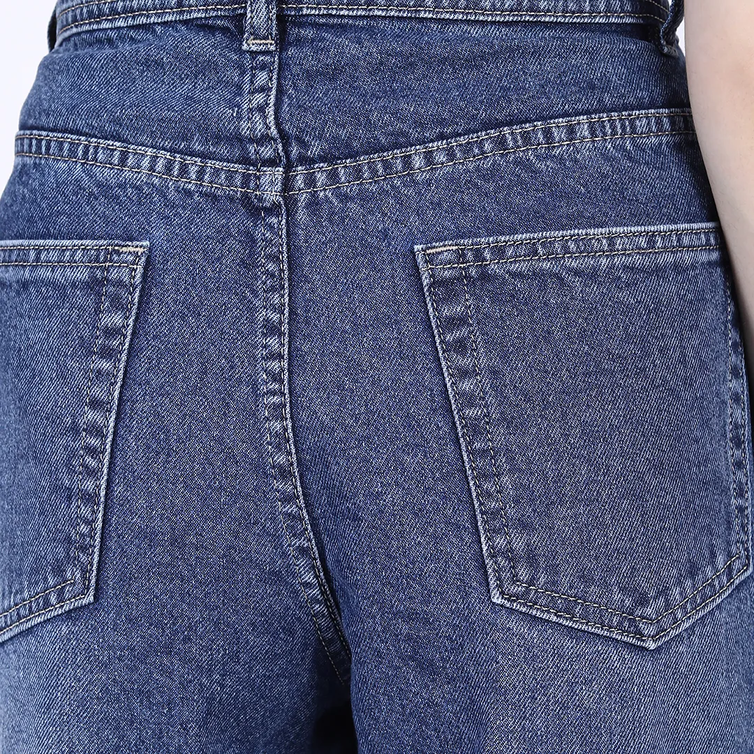 WOMEN'S FADED BLUE HIGH RISE BAGGY FIT JEANS