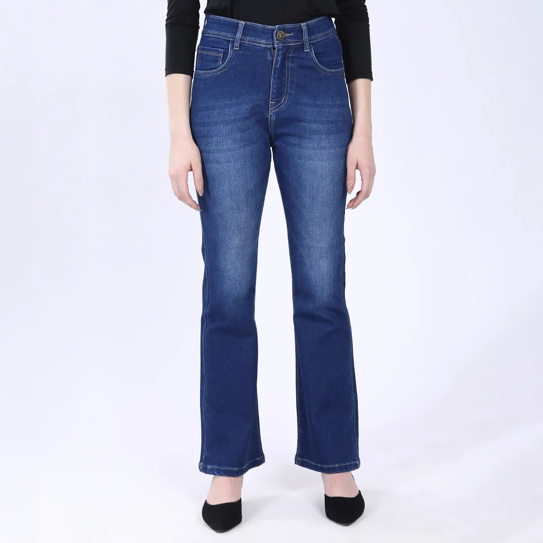 WOMEN'S NAVY BLUE MID RISE BELL BOTTOM JEANS