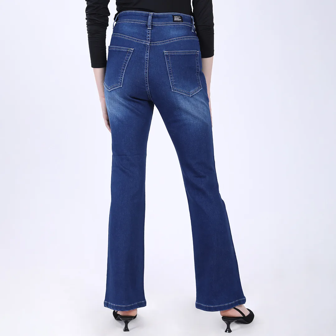 WOMEN'S NAVY BLUE MID RISE BELL BOTTOM JEANS