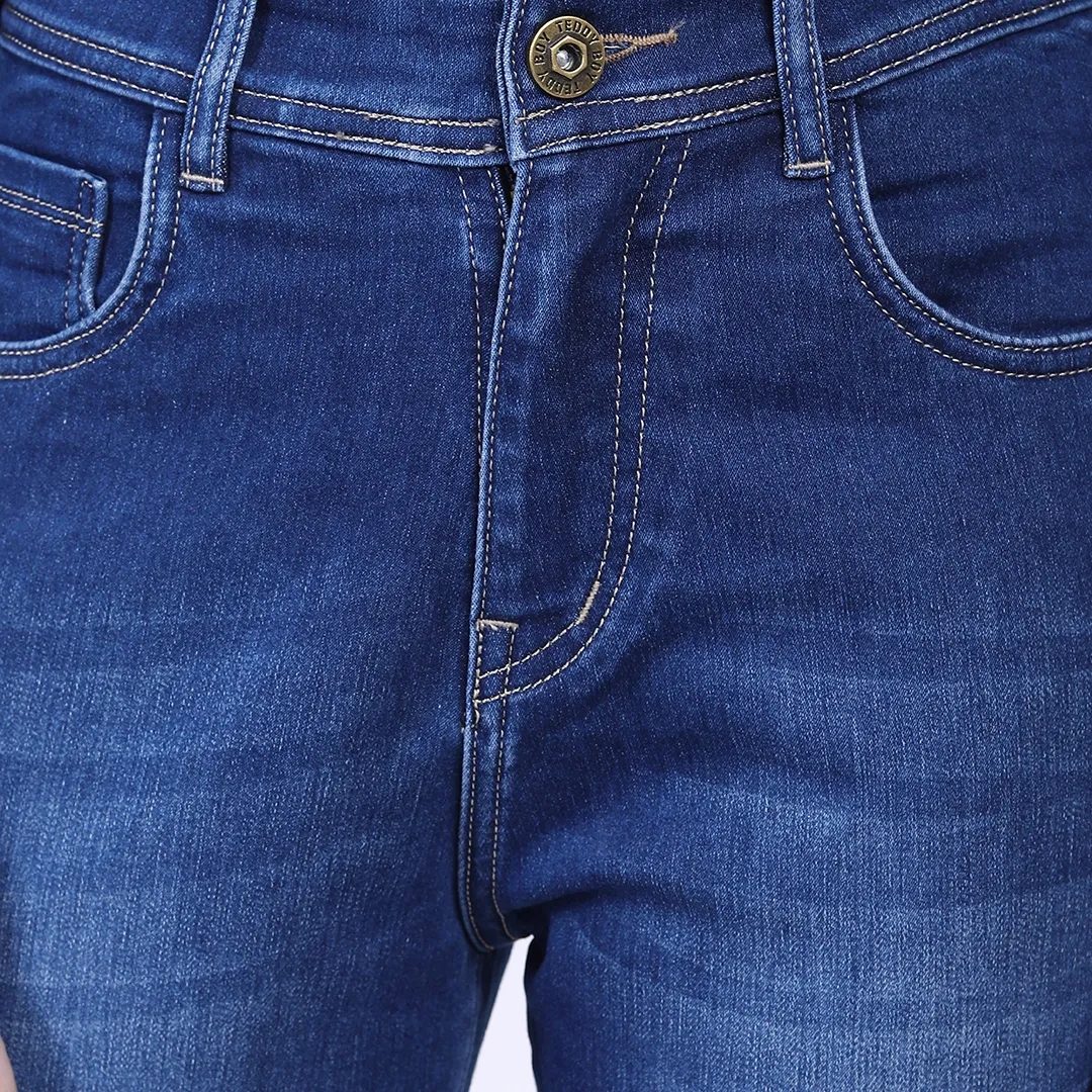 WOMEN'S NAVY BLUE MID RISE BELL BOTTOM JEANS