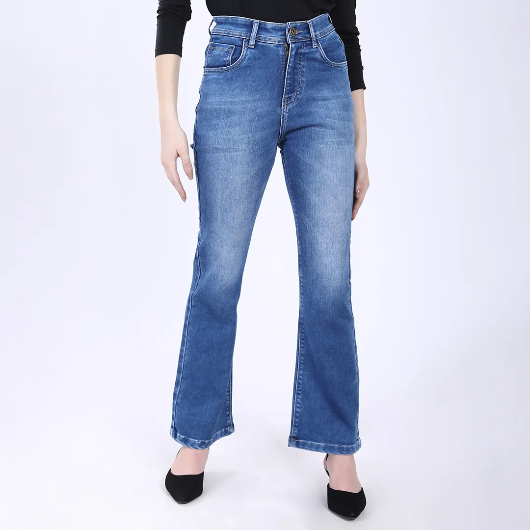 WOMEN'S BLUE MID RISE BELL BOTTOM JEANS