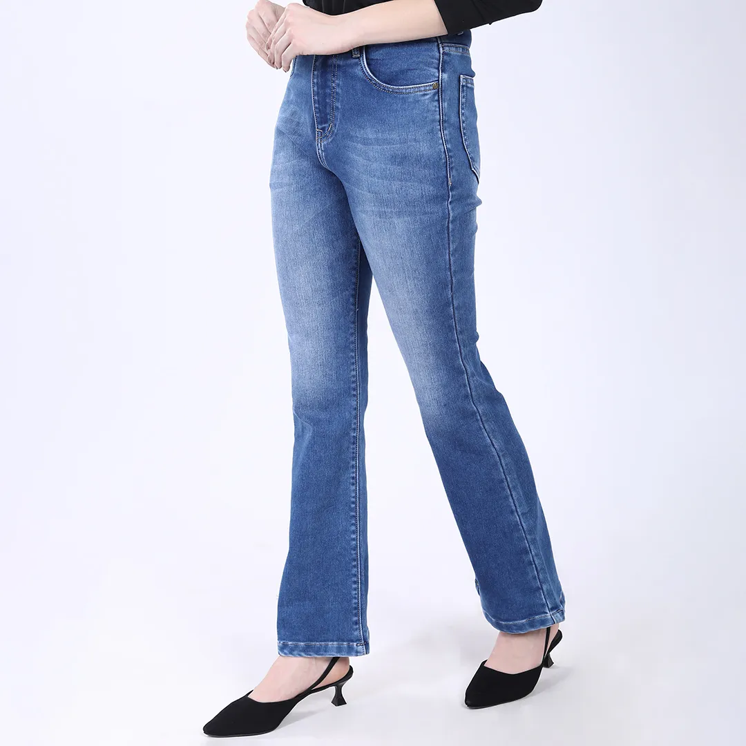 WOMEN'S BLUE MID RISE BELL BOTTOM JEANS