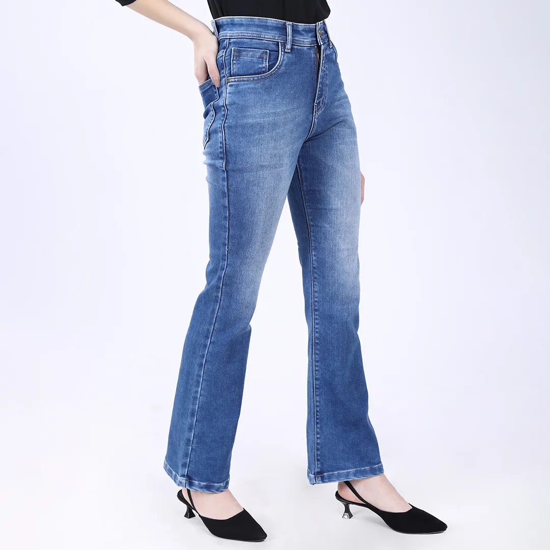 WOMEN'S BLUE MID RISE BELL BOTTOM JEANS