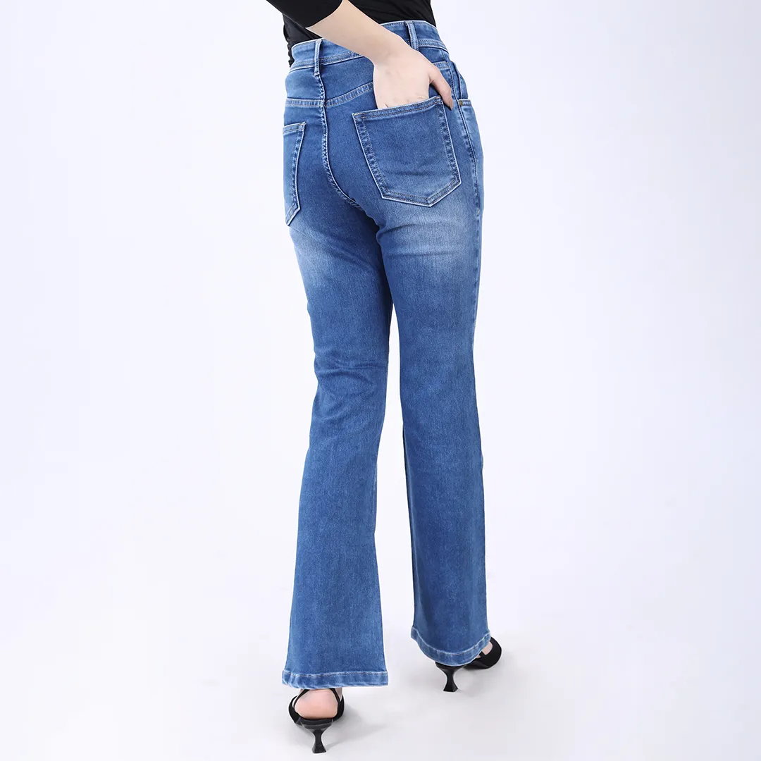 WOMEN'S BLUE MID RISE BELL BOTTOM JEANS