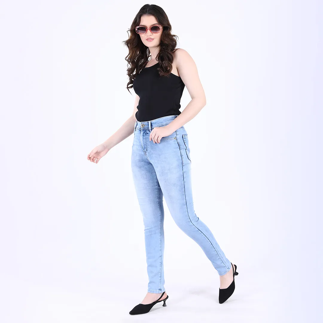 WOMEN'S L BLUE MID RISE SKINNY FIT JEANS