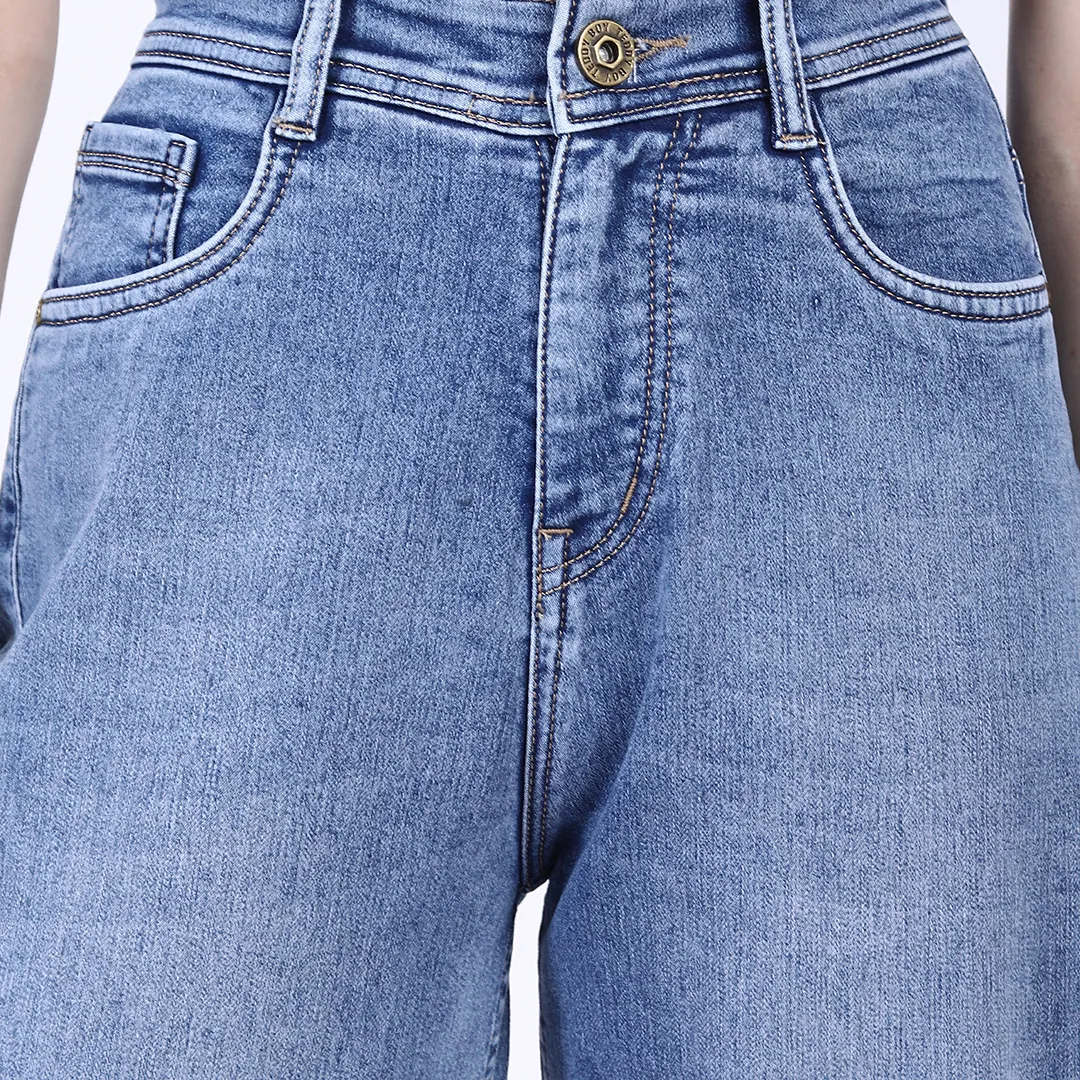 WOMEN'S SKY BLUE MID RISE BAGGY FIT JEANS