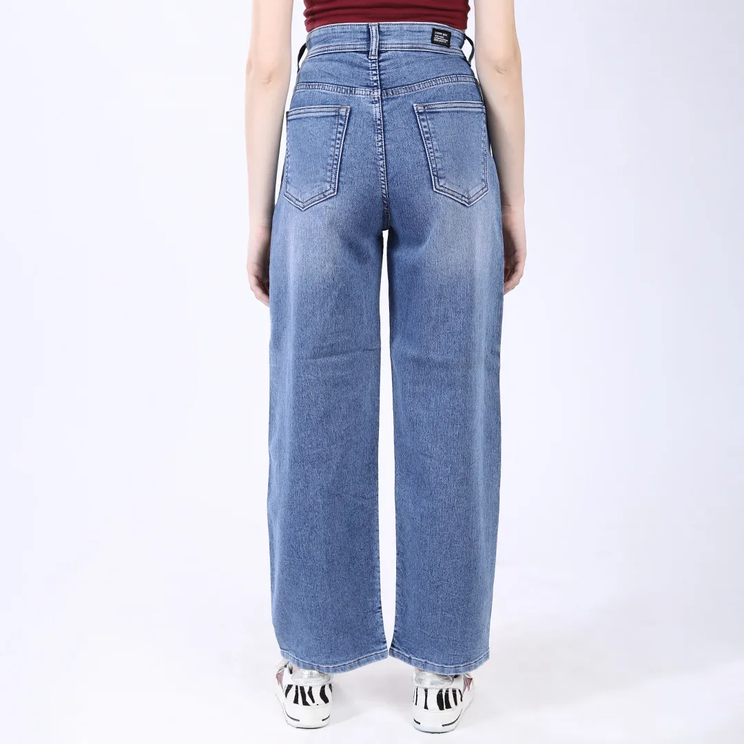 WOMEN'S SKY BLUE MID RISE BAGGY FIT JEANS