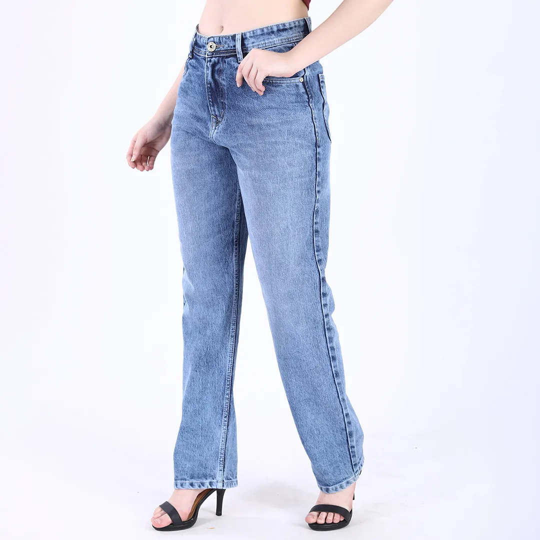 WOMEN'S FADED BLUE MID RISE STRAIGHT FIT JEANS