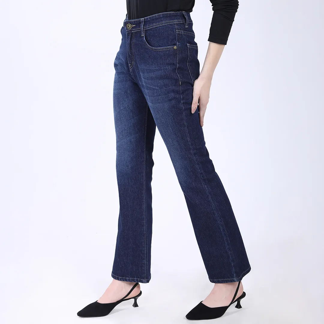 WOMEN'S NAVY BLUE MID RISE BELL BOTTOM JEANS