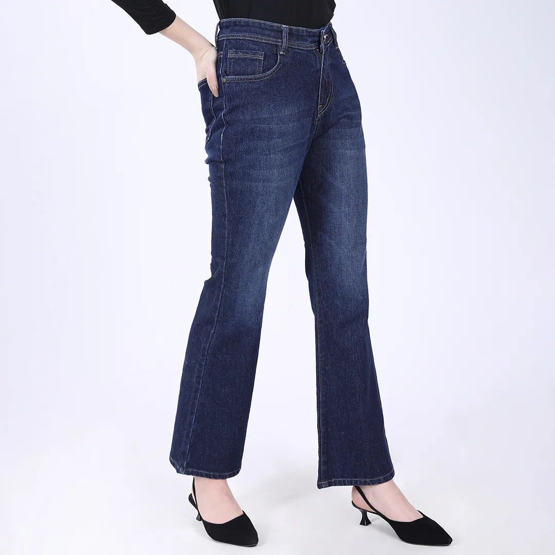 WOMEN'S NAVY BLUE MID RISE BELL BOTTOM JEANS