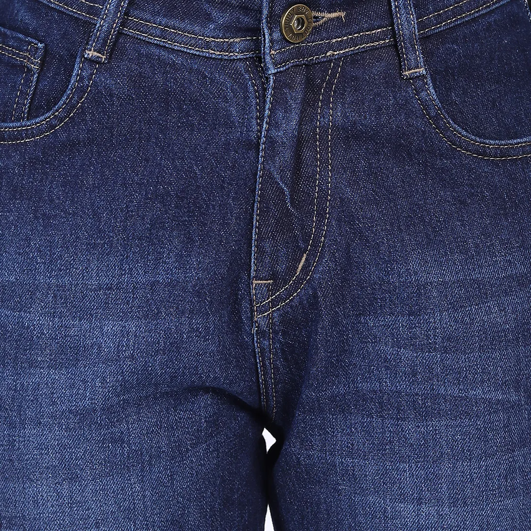 WOMEN'S NAVY BLUE MID RISE BELL BOTTOM JEANS