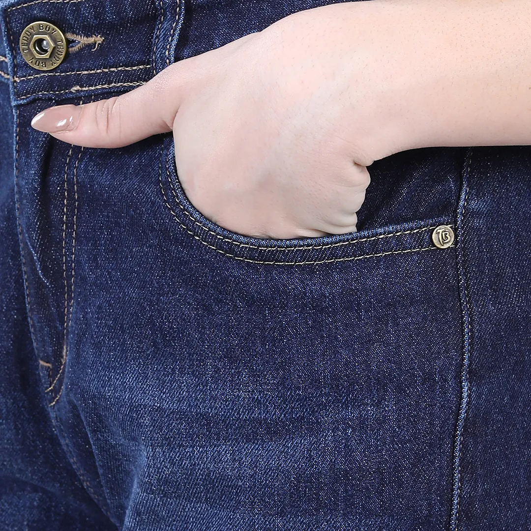 WOMEN'S NAVY BLUE MID RISE BELL BOTTOM JEANS