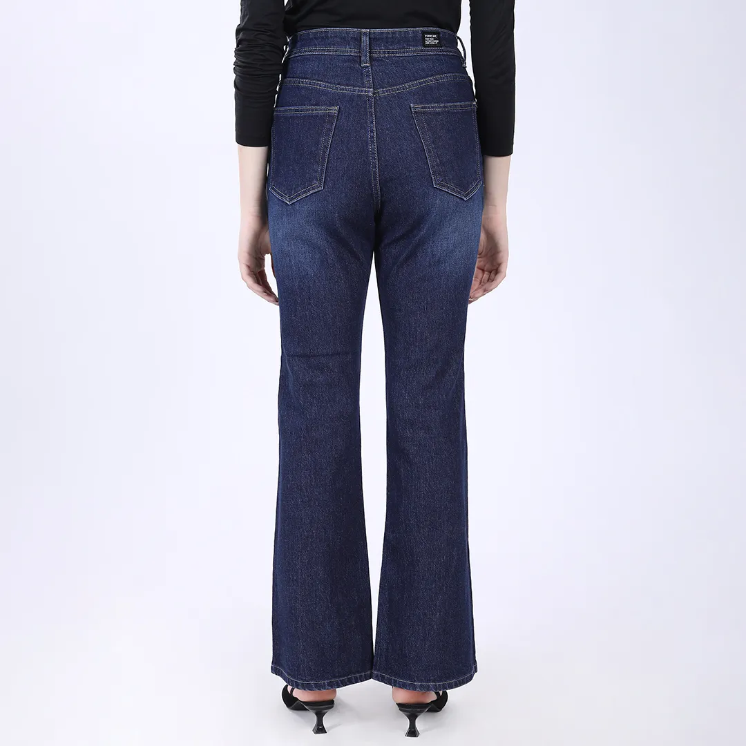 WOMEN'S NAVY BLUE MID RISE BELL BOTTOM JEANS