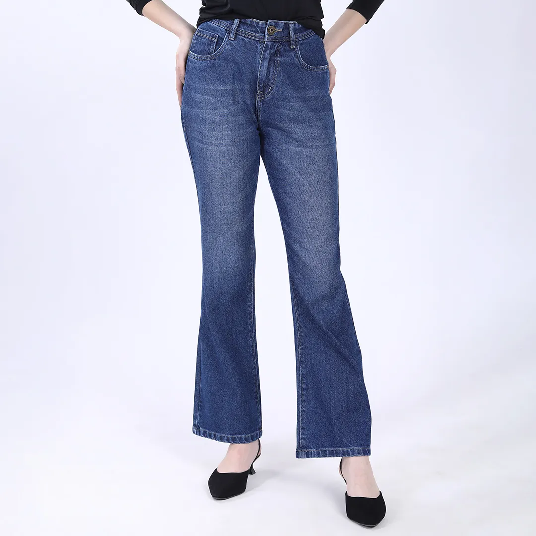 WOMEN'S BLUE MID RISE BELL BOTTOM JEANS