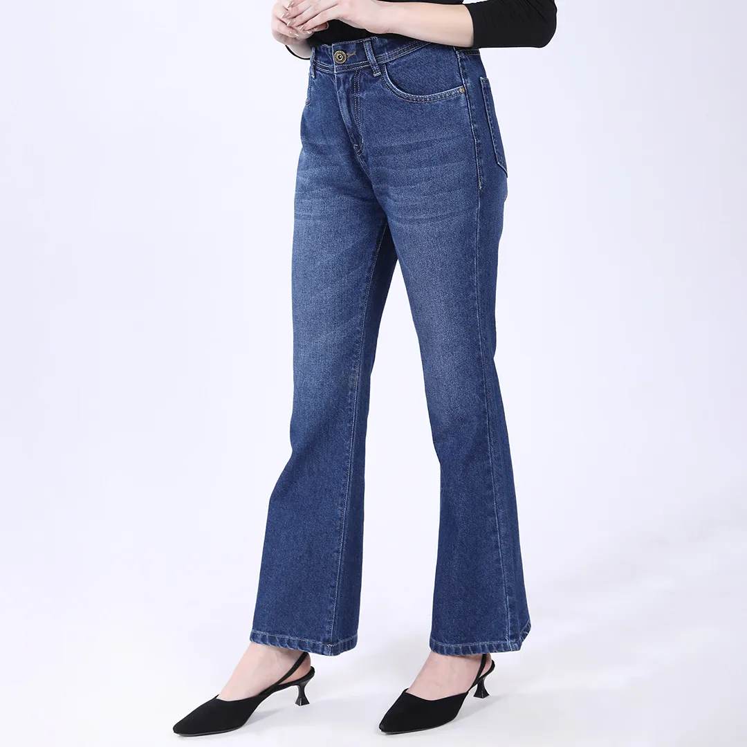 WOMEN'S BLUE MID RISE BELL BOTTOM JEANS