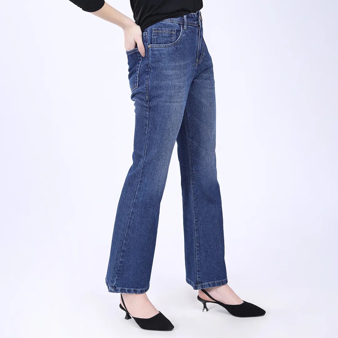 WOMEN'S BLUE MID RISE BELL BOTTOM JEANS