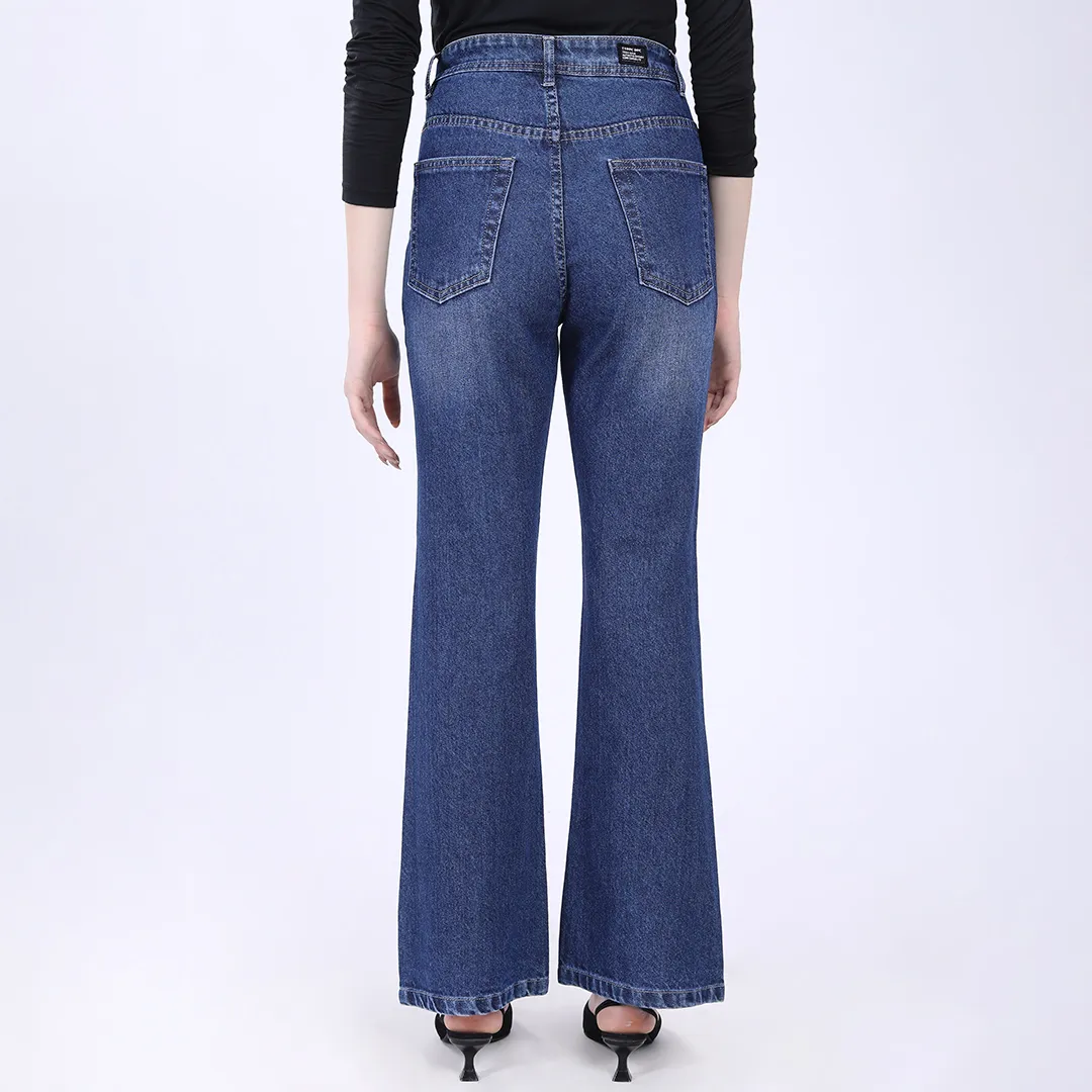 WOMEN'S BLUE MID RISE BELL BOTTOM JEANS