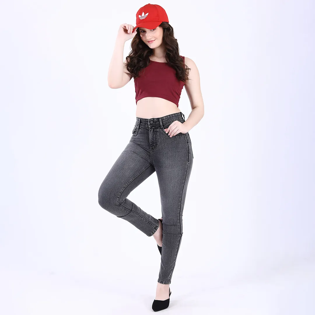 WOMEN'S GRAY MID RISE SKINNY FIT JEANS