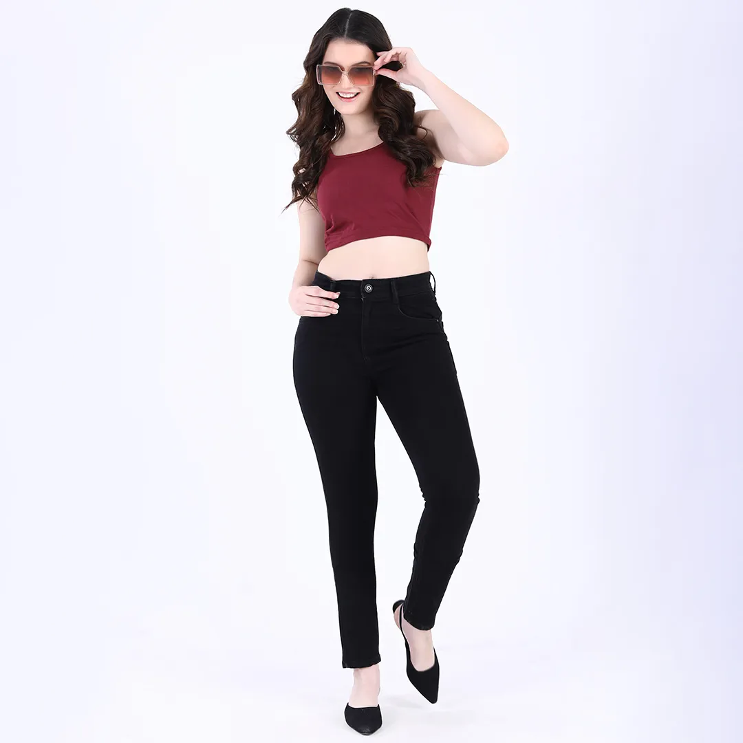 WOMEN'S BLACK MID RISE SKINNY FIT JEANS